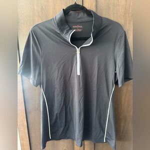 Kinona Golf Polo Black White Fitted Short Sleeve Tee Athletic Tennis Tops Sz L
